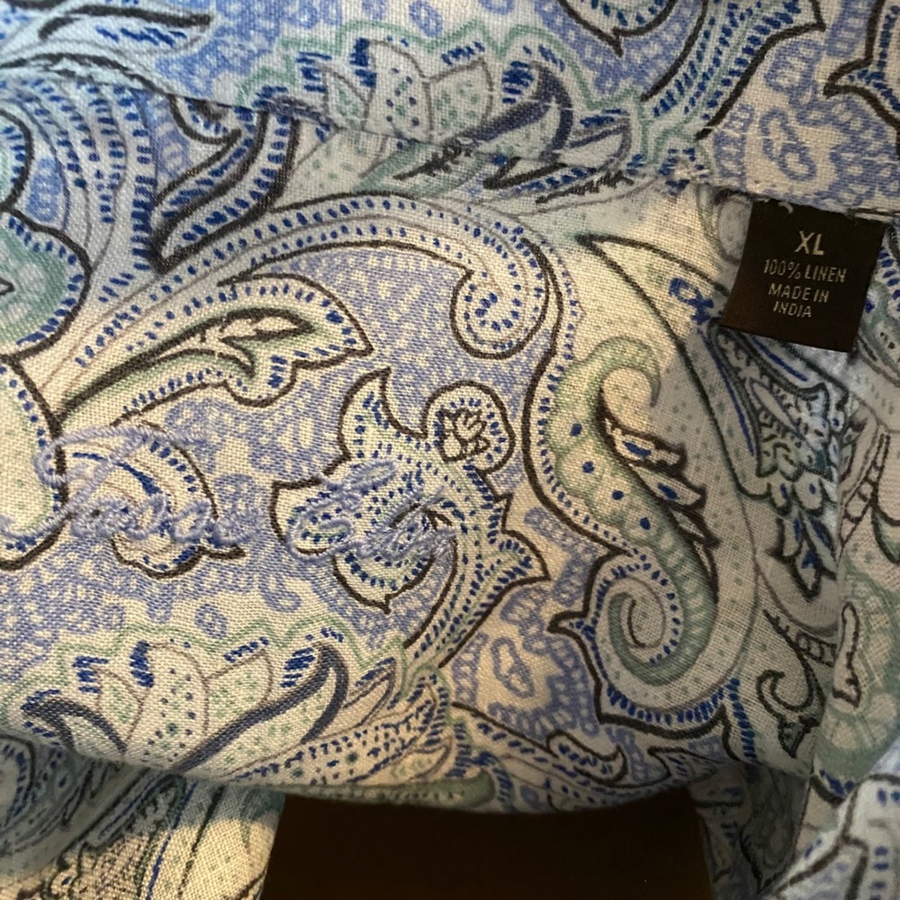 Men's 100% Linen Shirt Coastal Beach Paisley XL Blue Long Sleeve Taso Elba - Picture 4 of 6